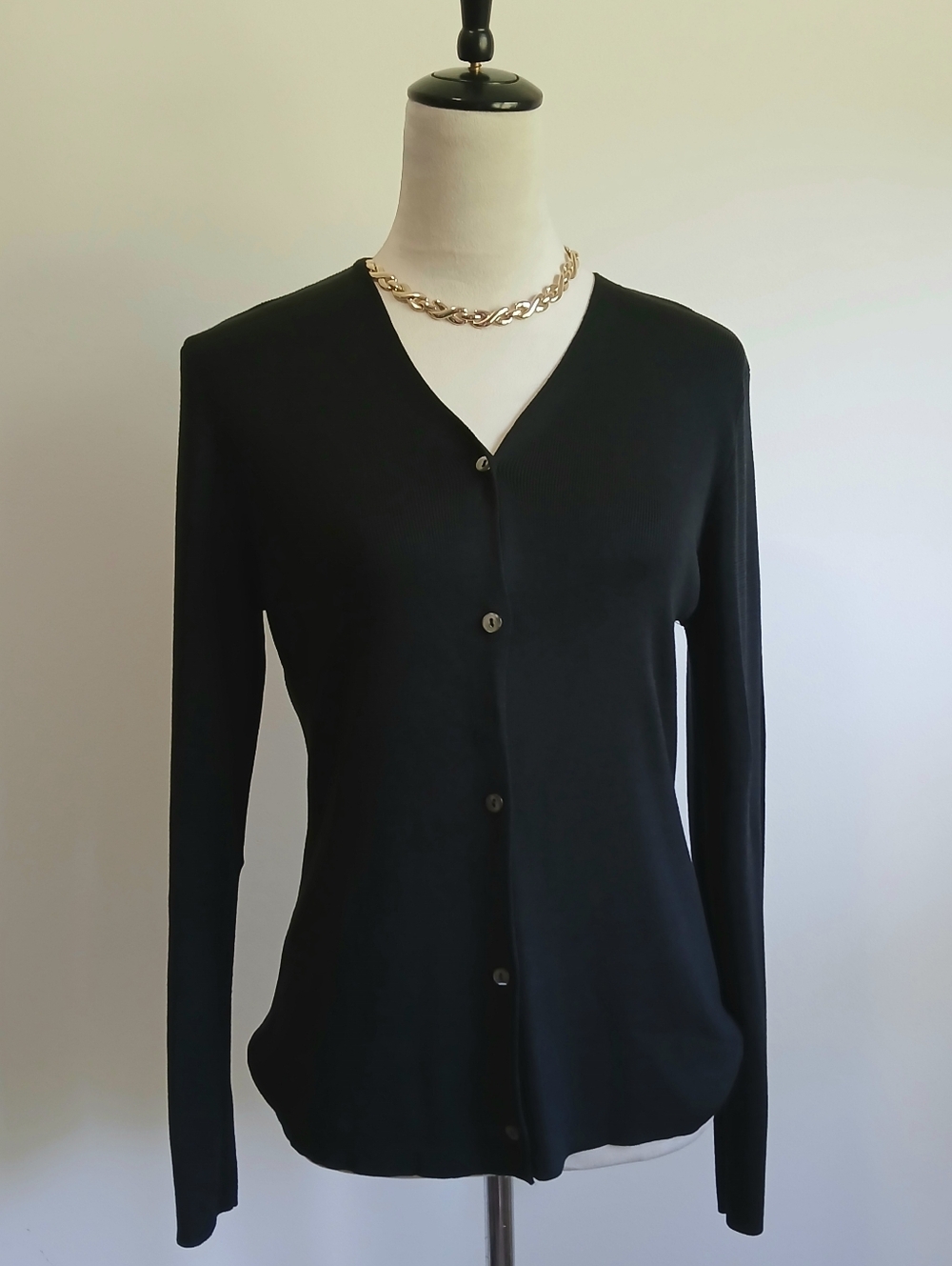 Harold's-100% Silk-Vintage-Long Sleeve-Cardigan-Black-Size Medium